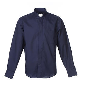 Collarhemd mit Langarm aus Baumwoll-Polyester-Mischgewebe in der Farbe Blau