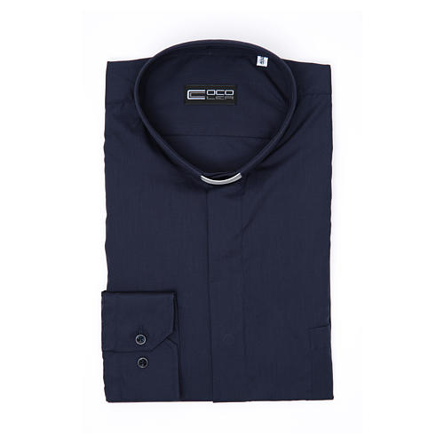 Camicia clergy M. Lunga tinta unita Misto cotone Blu Cococler 3