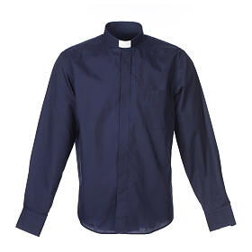 Camisa clergy M/L uma cor misto algodão azul escuro Cococler