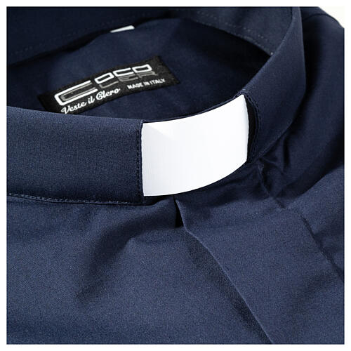 Long-sleeve clergy shirt solid color mixed cotton Blue Cococler 2