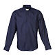 Long-sleeve clergy shirt solid color mixed cotton Blue Cococler s1