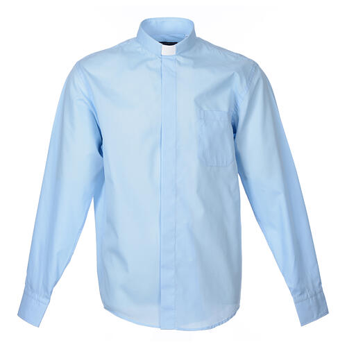 Camisa clergy M/L uma cor misto algodão azul claro Cococler 1