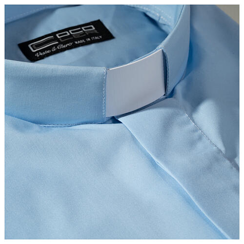 Camisa clergy M/L uma cor misto algodão azul claro Cococler 2