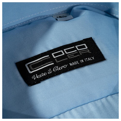 Camisa clergy M/L uma cor misto algodão azul claro Cococler 3