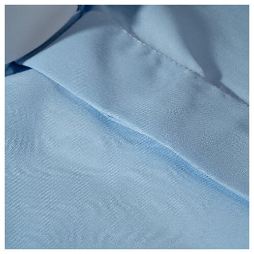 Camisa clergy M/L uma cor misto algodão azul claro Cococler 4