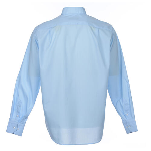 Camisa clergy M/L uma cor misto algodão azul claro Cococler 6