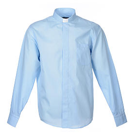 Long Sleeve Priest Shirt in light blue solid color mixed cotton