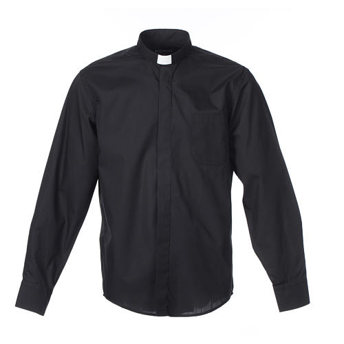Collarhemd mit Langarm aus Baumwoll-Polyester-Mischgewebe in der Farbe Schwarz Cococler 1