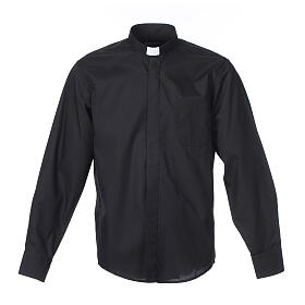 Camisa Clergy Manga Larga Color Uniforme Mixto Algodón Negro Cococler