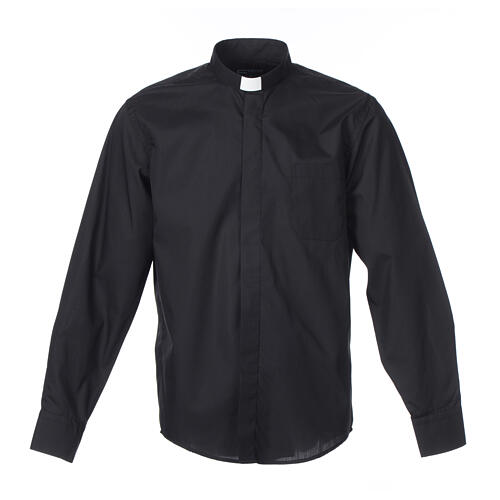 Camisa Clergy Manga Larga Color Uniforme Mixto Algodón Negro Cococler 1