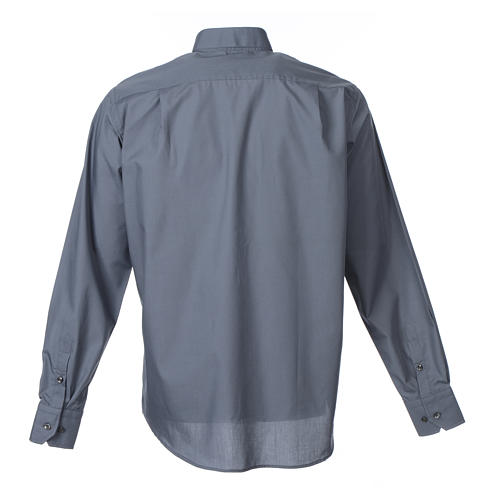 Clergy shirt long sleeves solid colour mixed cotton Dark Grey 2