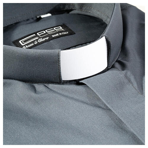 Clergy shirt long sleeves solid colour mixed cotton Dark Grey Cococler 2