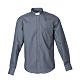 Clergy shirt long sleeves solid colour mixed cotton Dark Grey s1