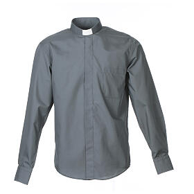 Dark Grey Clergy Shirt long sleeve solid color mixed cotton Cococler