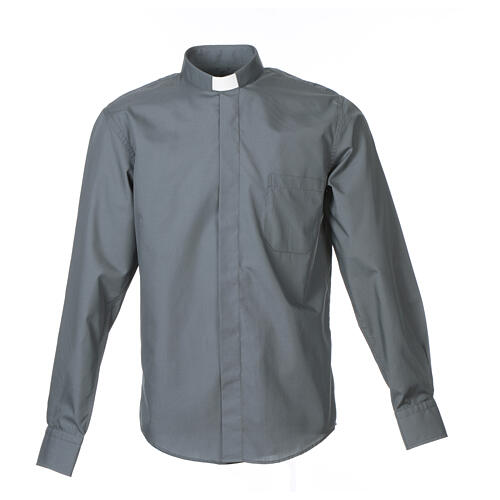 Dark Grey Clergy Shirt long sleeve solid color mixed cotton Cococler 1