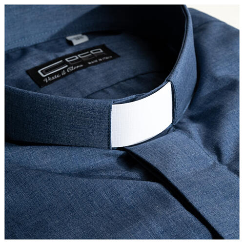 Collarhemd mit Langarm aus Baumwoll-Polyester-Mischgewebe einfarbig Jeansblau Cococler 2
