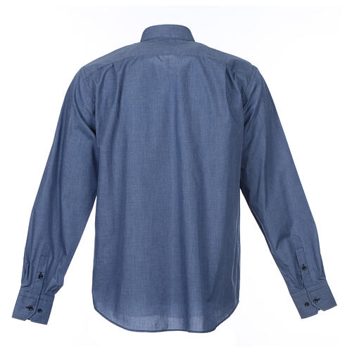 Collarhemd mit Langarm aus Baumwoll-Polyester-Mischgewebe einfarbig Jeansblau Cococler 5