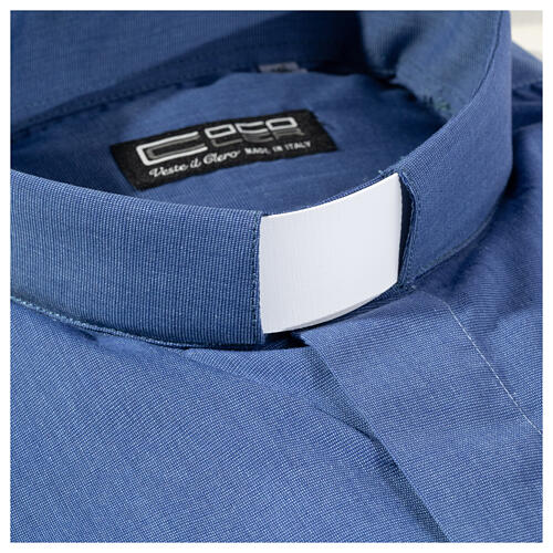 Collarhemd mit Langarm aus Fil-à-Fil-Baumwollmischung in der Farbe Blau Cococler 2