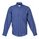 Clerical shirt long sleeves fil-à-fil mixed cotton, blue Cococler s1