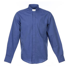 Camisa Clergy Manga Larga Hilo a Hilo, Mixto Algodón Azul Cococler
