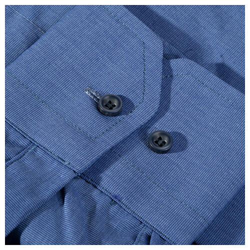 Long-sleeve clergy shirt fil-à-fil mixed cotton, blue Cococler 4