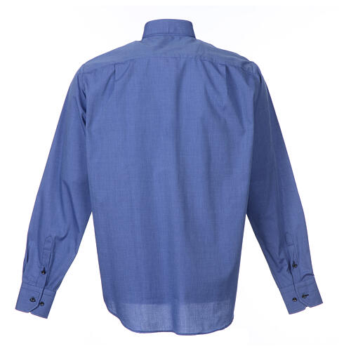 Long-sleeve clergy shirt fil-à-fil mixed cotton, blue Cococler 5