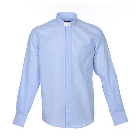 Collarhemd mit Langarm aus Fil-à-Fil-Baumwollmischung in der Farbe Himmelblau Cococler