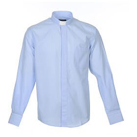Clergy shirt long sleeves fil-à-fil mixed cotton Light Blue Cococler