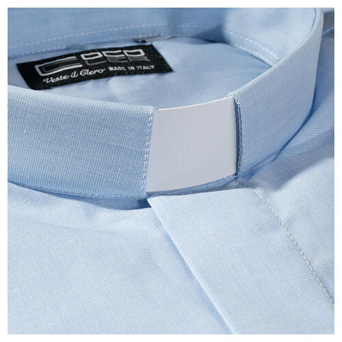 Clergy shirt long sleeves fil-à-fil mixed cotton Light Blue Cococler 2