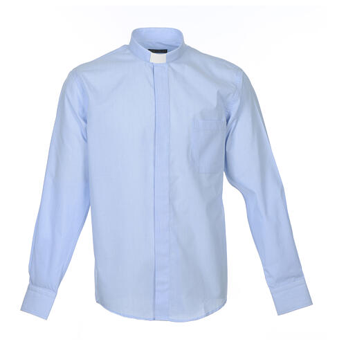 Koszula kapłańska długi rękaw, bawełna mieszana błękitna Cococler 1