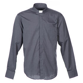 Collarhemd mit Langarm aus Fil-à-Fil-Baumwollmischung in der Farbe Grau Cococler