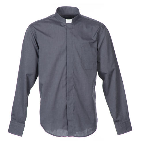 Collarhemd mit Langarm aus Fil-à-Fil-Baumwollmischung in der Farbe Grau Cococler 1