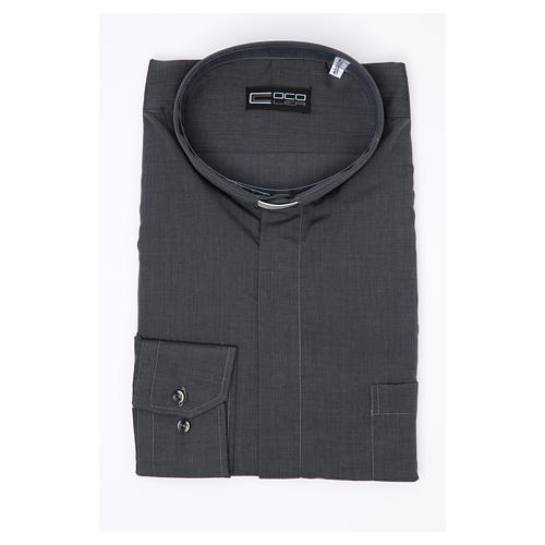 Collarhemd mit Langarm aus Fil-à-Fil-Baumwollmischung in der Farbe Grau Cococler 3