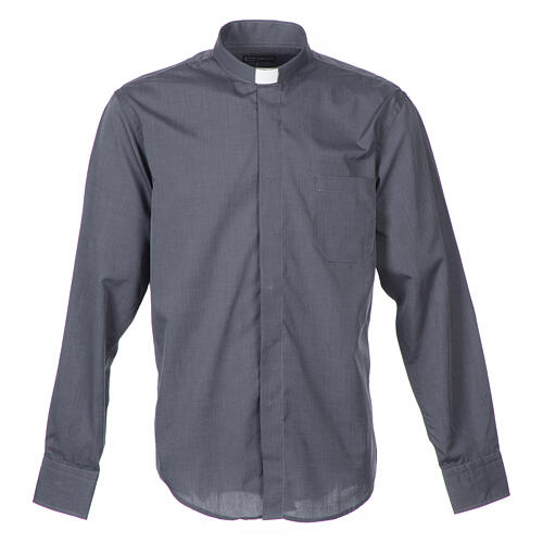 Clerical shirt long sleeves fil-à-fil mixed cotton Grey Cococler 1