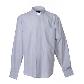 Collarhemd mit Langarm aus Fil-à-Fil-Baumwollmischung in der Farbe Hellgrau Cococler