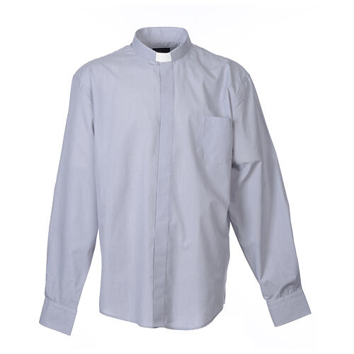 Collarhemd mit Langarm aus Fil-à-Fil-Baumwollmischung in der Farbe Hellgrau Cococler 1
