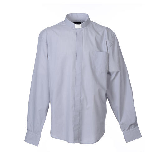 Koszula kapłańska długi rękaw, bawełna mieszana jasnoszara Cococler 1