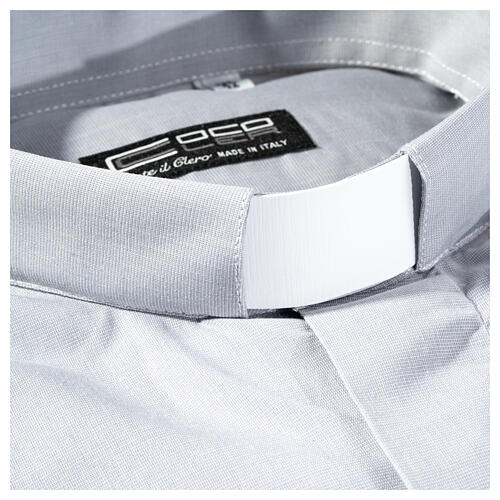 Camisa clergy M/L filafil misto algodão cinzento claro  Cococler 2