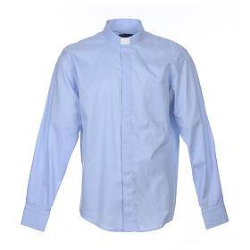Camisas de Sacerdote: Camisa sacerdote M/L linha Prestige algodão misto azul