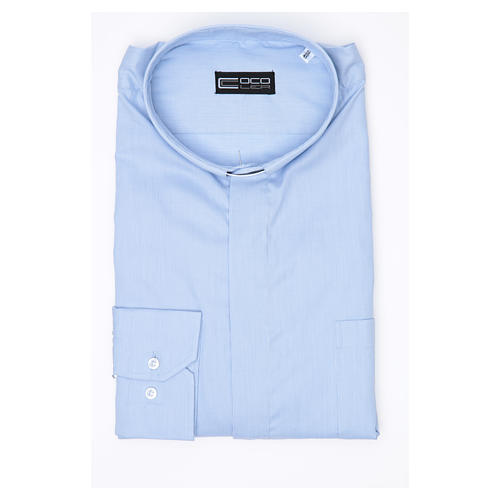 Camisa sacerdote M/L linha Prestige algodão misto azul Cococler 3