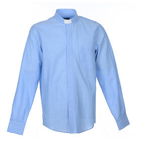 Koszula kapłańska długi rękaw lniana błękitna Cococler