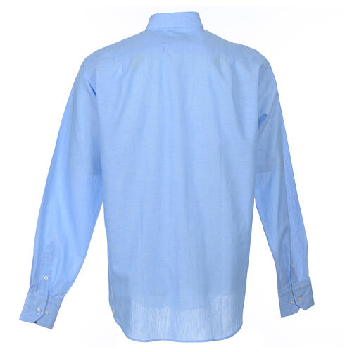 Koszula kapłańska długi rękaw lniana błękitna Cococler 7