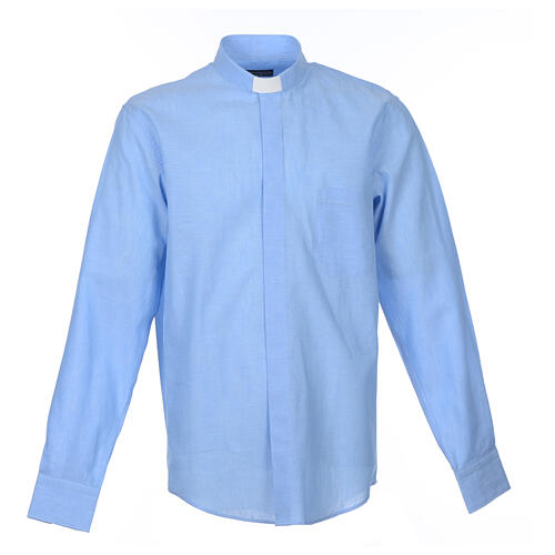Long Sleeve Clergyman shirt in light blue linen Cococler 1