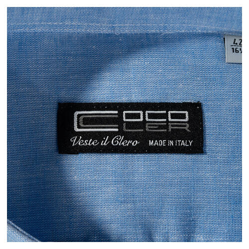 Long Sleeve Clergyman shirt in light blue linen Cococler 3
