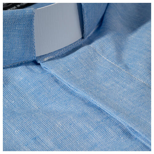 Long Sleeve Clergyman shirt in light blue linen Cococler 4