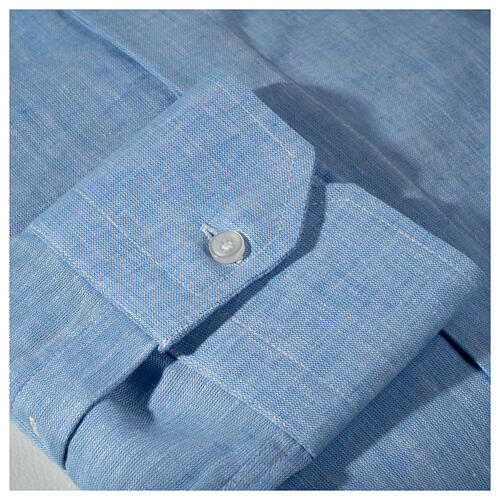 Long Sleeve Clergyman shirt in light blue linen Cococler 5