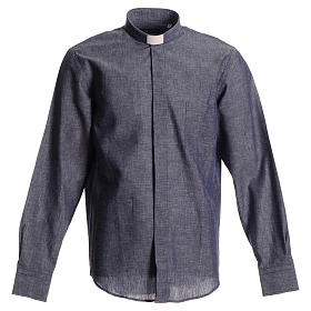 Collarhemd aus Leinen-Baumwoll-Mischgewebe in der Farbe Blau Cococler