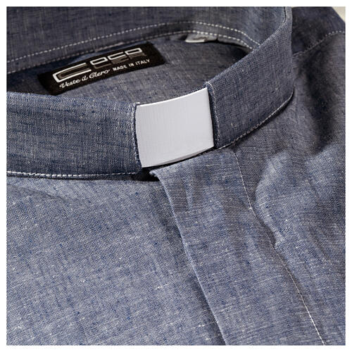 Clerical shirt in blue linen and cotton, long-sleeve Cococler 2