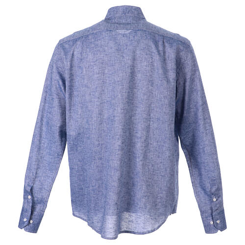 Clerical shirt in blue linen and cotton, long sleeves, Cococler 4