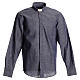 Clerical shirt in blue linen and cotton, long-sleeve Cococler s1